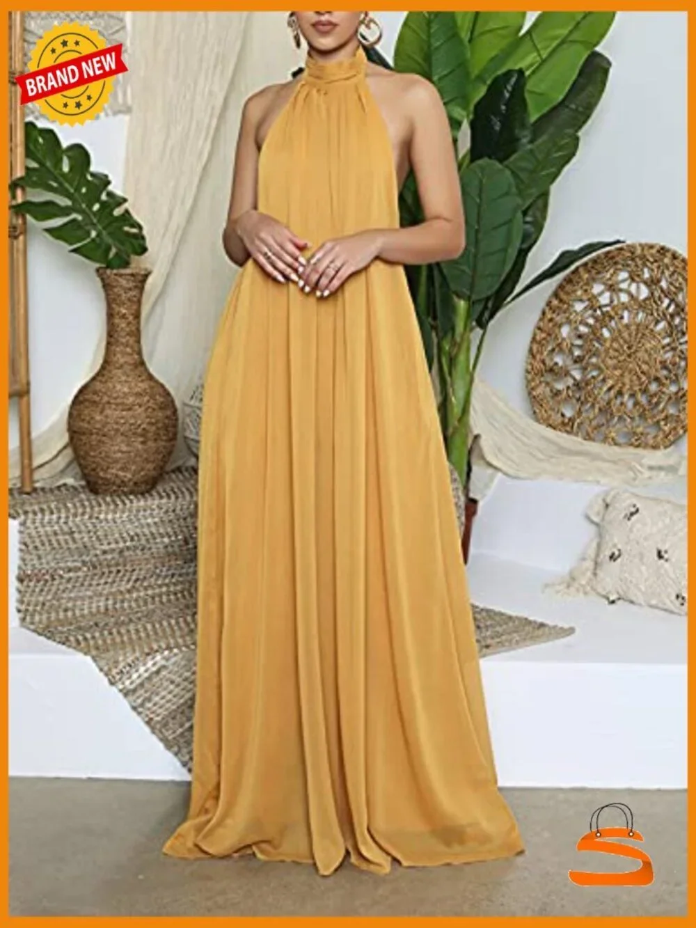Sexy Halter Neck Sleeveless Chiffon Wide Leg Jumpsuit Romper One Piece